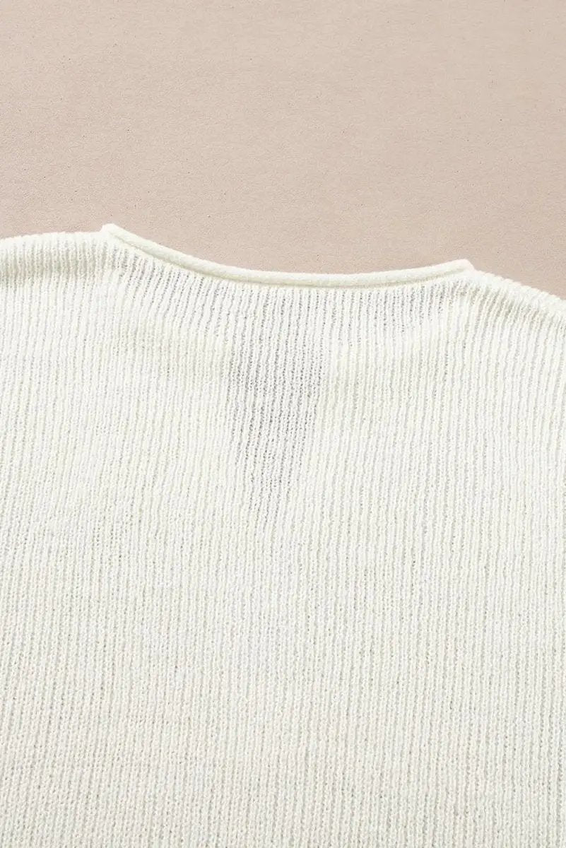 Brown Striped Accent Notched V Neck Cropped Sweater T Shirt - Love Salve